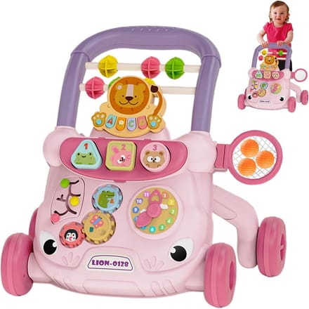 Baby Activiteitencentrum - Loopwagen Peuter - Leren Lopen - Interactief Speelblad - 41x33x39 cm - Roze