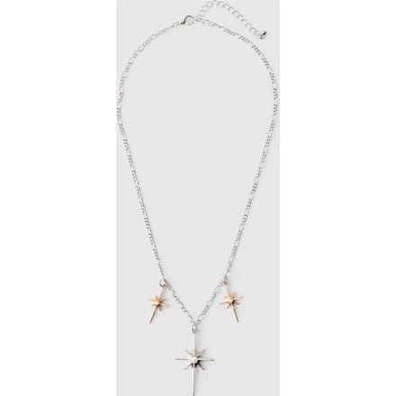 Triple Starburst Pendant Necklace in Silver