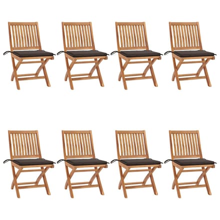 vidaXL - Opklapbare - stoelen - met - kussens, - 8 - stuks, - massief - teakhout