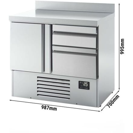 GGM Gastro Kühltisch Premium PLUS - 978x700mm - mit 1 Tür - 2 Schubladen - mit Aufkantung