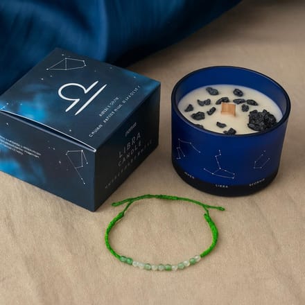 Zodiac kristallen kaars met edelsteen armband - weegschaal - sterrenbeeld kaars - libra