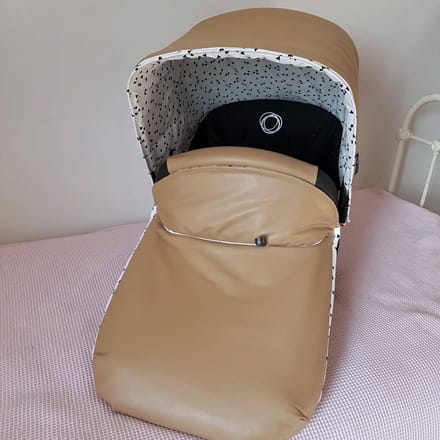 Wazzhappening - Bugaboo Cameleon 2 & 3 - Zonnekap - Wiegdekje - kunstleer - cognac - zwart wit print