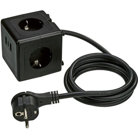 TRONIC Kubus-stekkerdoos met USB-aansluitingen (Zwart)