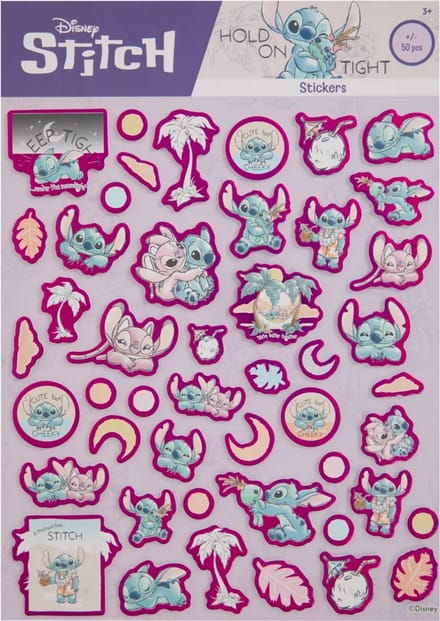 1 stickervel groot - Disney Lilo & Stitch & Angel - sticker hold on tight - 50+ bubbel stickers 3d