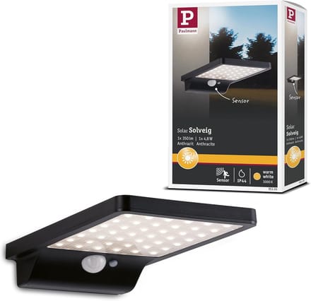 LED Buitenlamp Solar Wandlamp met Bewegingsmelder - Vierkant, Waterdicht, Zwart, 3000K