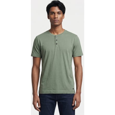 No Excess T-shirt Granddad With Neps Green Größe: L | Basic T-Shirts Outlet | Herren | Grün