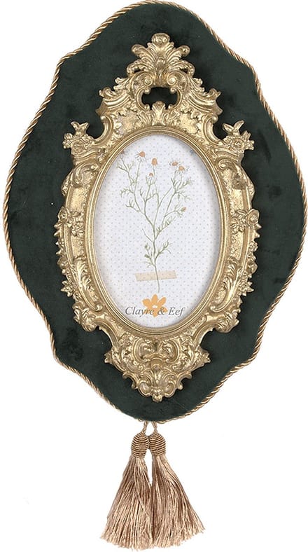 Clayre & Eef Fotolijst 10x15 cm Groen Goudkleurig Polyresin