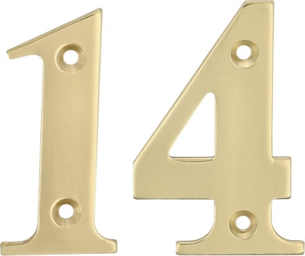 AMIG Huisnummer 14 - massief messing - 10cm - incl. bijpassende schroeven - gepolijst - goudkleur