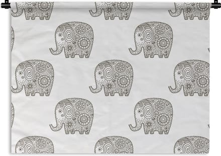 Wandkleed - Wanddoek - Doodle - Olifant - Design - 60x45 cm - Wandtapijt