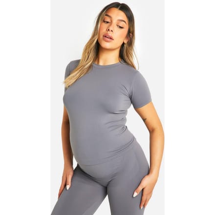 boohoo Dames Zwangerschaps Soft Touch Basic T-shirt | Houtskool | Maat: Small