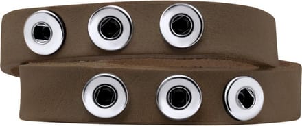 Quiges Dames Leren Armband voor 12mm Drukknopen/Chunks Grijs/Groen - EBK045