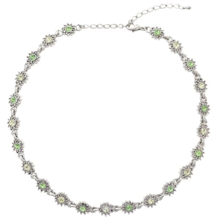 Behave - Zilverkleur ketting met groene bloemen - Vintage romantisch