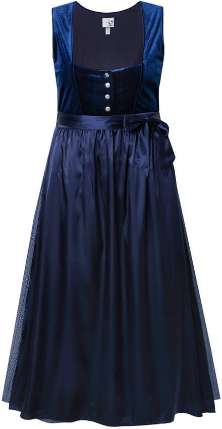 Ulla Popken - Dames - Dirndl stretchfluweel carréhals mouwloos - Marine - Maat 44