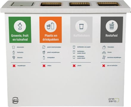 Kartonnen eco bin vier vakken - GFT - PD - Koffiebekers - Restafval - 60 L prullenbak - Kartent