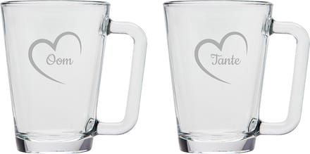 Gegraveerde theeglas 26cl Tante & Oom met hartje