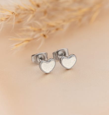 Oorbellen Hartjes | Stainless Steel Zilver - Wit