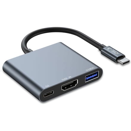 Tech-Protect V1 3in1 USB-C - USB-A 3.0 / USB-C PD 100W / HDMI 4K 30Hz - Grey USB hub - 3 - USB 3.0 - Grijs