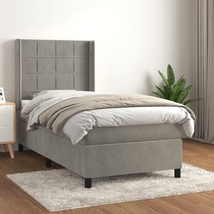 vidaXL - Boxspring - met - matras - fluweel - lichtgrijs - 100x200 - cm