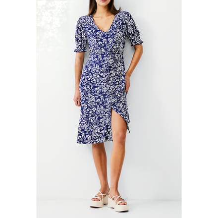French Connection Florale Button-thru Dress Midi Dk Navy/white Größe: 6 | Blusenkleider Outlet | Damen | Blau