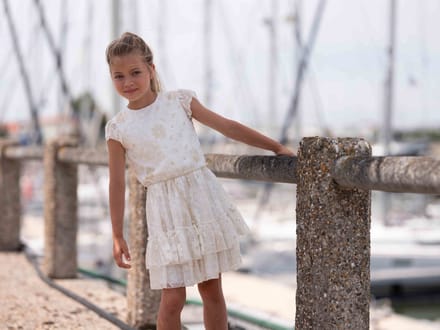 GYMP - Witte jurk - Maat 128 - Meisjes - Offwhite/Gold -