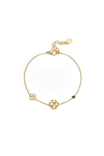 Armband met klavertjes en gekleurd steentje - Groen