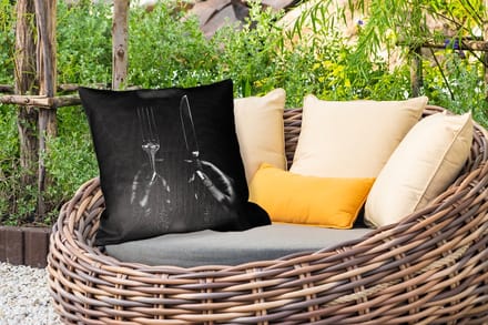 Sierkussen Buiten - Bestek - Zwart - Wit - 60x60 cm - Weerbestendig
