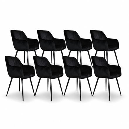 DS4U® - Gaby eetkamerstoel - Set van 8 - Zwart - Velvet - Met armleuning