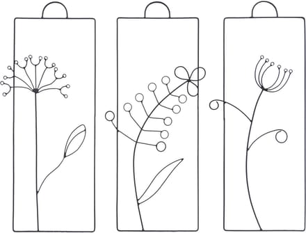 UNUS® Wanddecoratie bloemen blad tulp metaal set van 3 zwart