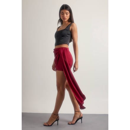 boohoo Dames Satijnen gedrapeerde minirok | Wine | Maat: 8