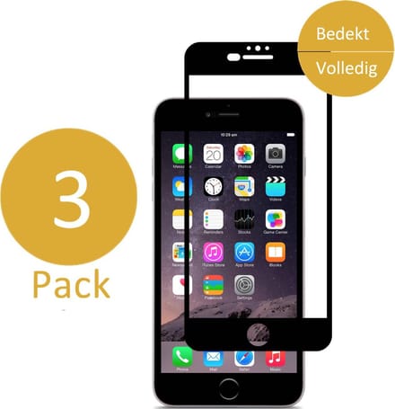 3x Screenprotector geschikt voor Apple iPhone 6 Plus / 6s Plus - Full Screen Rand tot Rand Tempered Glass Screenprotector Transparant met Zwart Carbon Bezel 3D 9H (Gehard Glas Screen Protector) - Arch / Arched