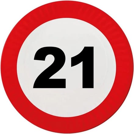 Feestbordjes 21 jaar stopbord