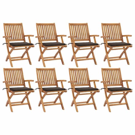 vidaXL - Opklapbare - stoelen - met - kussens, - 8 - stuks, - massief - teakhout