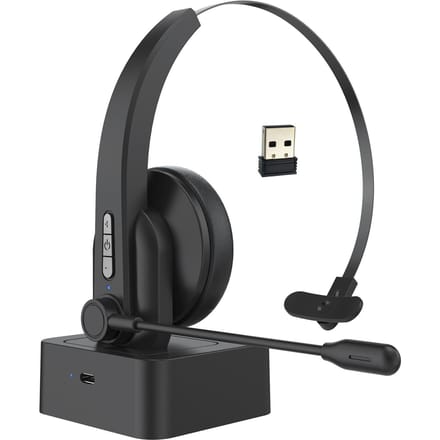 2,4 GHz draadloze hoofdtelefoon Callcenter oortelefoon On-ear headset met ENC ruisonderdrukking microfoon zwart