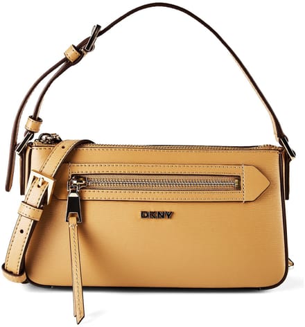 DKNY Leren Handtas Schoudertas Bryant Shoulder Bag Cappuccino Lichtbruin