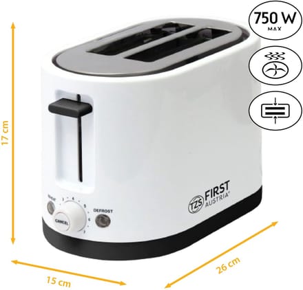 TZS First Austria Broodrooster - Toaster - 7 Warmteniveaus - 2 Extra Brede gleuven - 750W - Wit