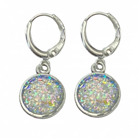 Zilveren oorhanger -wit glitter steentje- Cleo - Charme Bijoux