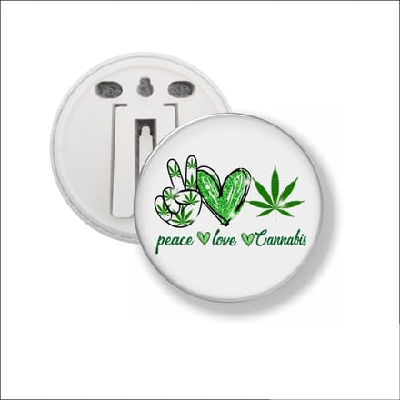 Button Met Clip 58 MM - Peace Love Cannabis