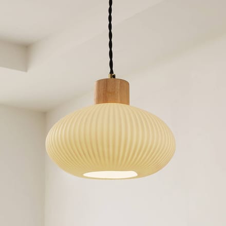 Lindby - hanglamp - 1licht - Keramiek, hout, ijzer - H: 12.3 cm - E27 - wit