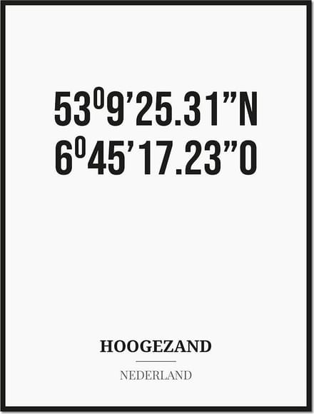 Poster/kaart HOOGEZAND met coördinaten