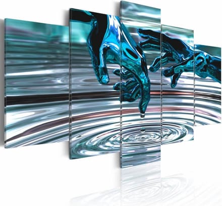 Schilderij - Water cirkels , hand , blauw grijs , 5 luik
