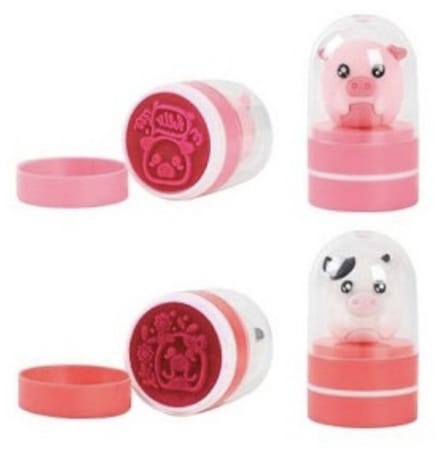 iTotal set van 2 Stamp “PIGGY” & “COW” self ink stamps 3x3x5cm