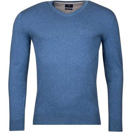 Baileys Trui Luxury Pima Cotton V-Neck Single Knit Delft Blue / male