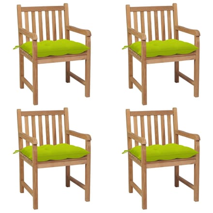 vidaXL - Tuinstoelen - 4 - st - met - heldergroene - kussens - massief - teakhout