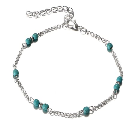 Jomide Enkelbandje Boho - Zilverkleurig/Turquoise