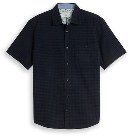 Tom Tailor - Regular fit jacquard katoenen overhemd met korte mouwen - Maat S - sky captain blue