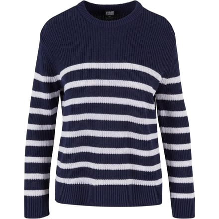 Urban Classics - Rib Striped Gebreide trui - M - Donkerblauw/Wit