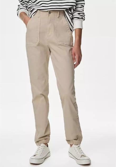 M&S Collection Dames Katoenmix Slim Fit Enkel Grazer Joggers Zand