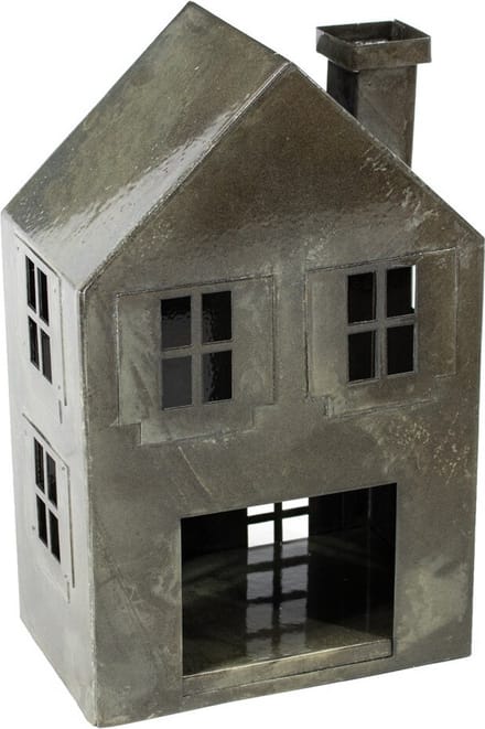 Metalen windlicht huis olive