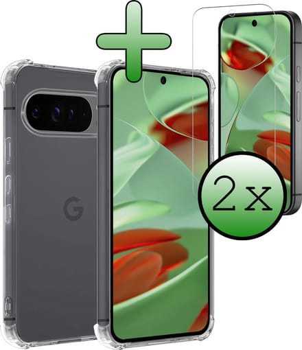 Hoesje Met Screenprotector - 2 Stuks - Geschikt voor Google Pixel 9 Pro - Sterk & Shockproof - Siliconen Case - Back Cover - Telefoon Hoes - Shock Proof - Transparant