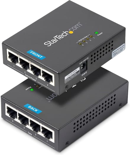 4-poorts Gigabit PoE+ Injector voor Power over Ethernet